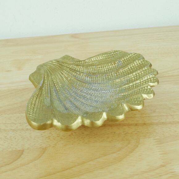 Vintage Shell Ashtray Trinket Dish Gold Tone Aluminum Ihi India Coastal Beach - Picture 2 of 10